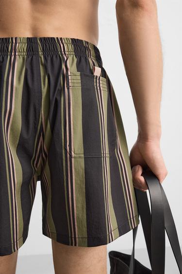 STRIPED REGULAR SWIMMING TRUNKS - Khaki by Zara - Image 5