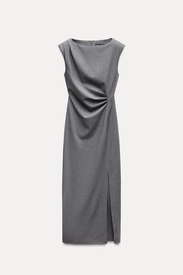 MIDI DRESS WITH PLEATED WAIST - Grey by Zara - Image 4