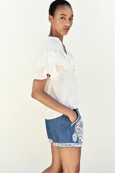 BERMUDA BRODÉ - Bleu de Zara - Image 3