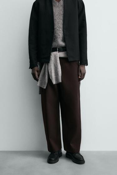 Zara TEXTURED BALLOON FIT PANTS - Maroon