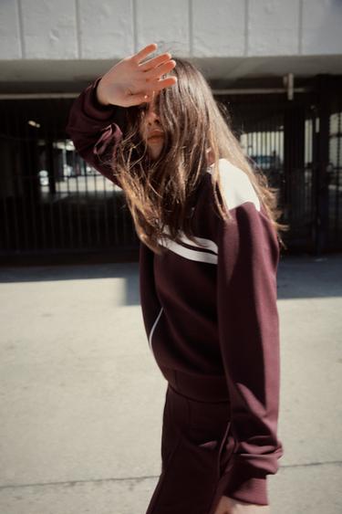 EMBROIDERED SWEATSHIRT - Burgundy by Zara - Image 1