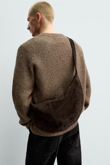 Zara LEATHER SHOULDER BAG - Brown - Image 0