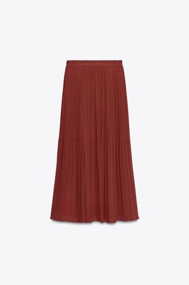 BELTED PLEATED MIDI SKIRT - Brick by Zara