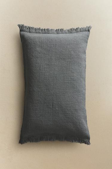FRINGED CUSHION COVER - Blue / Grey by Zara