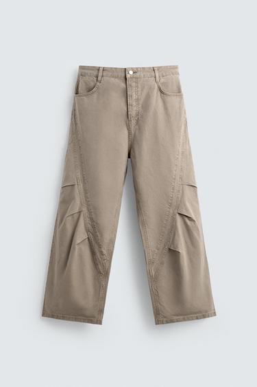 JEANS BAGGY FIT COM PINÇAS - Bege da Zara
