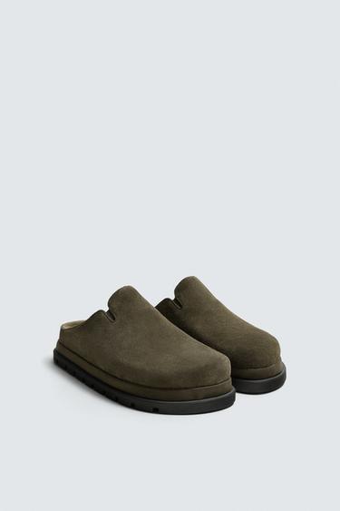 LEATHER CHUNKY CLOGS - Green by Zara