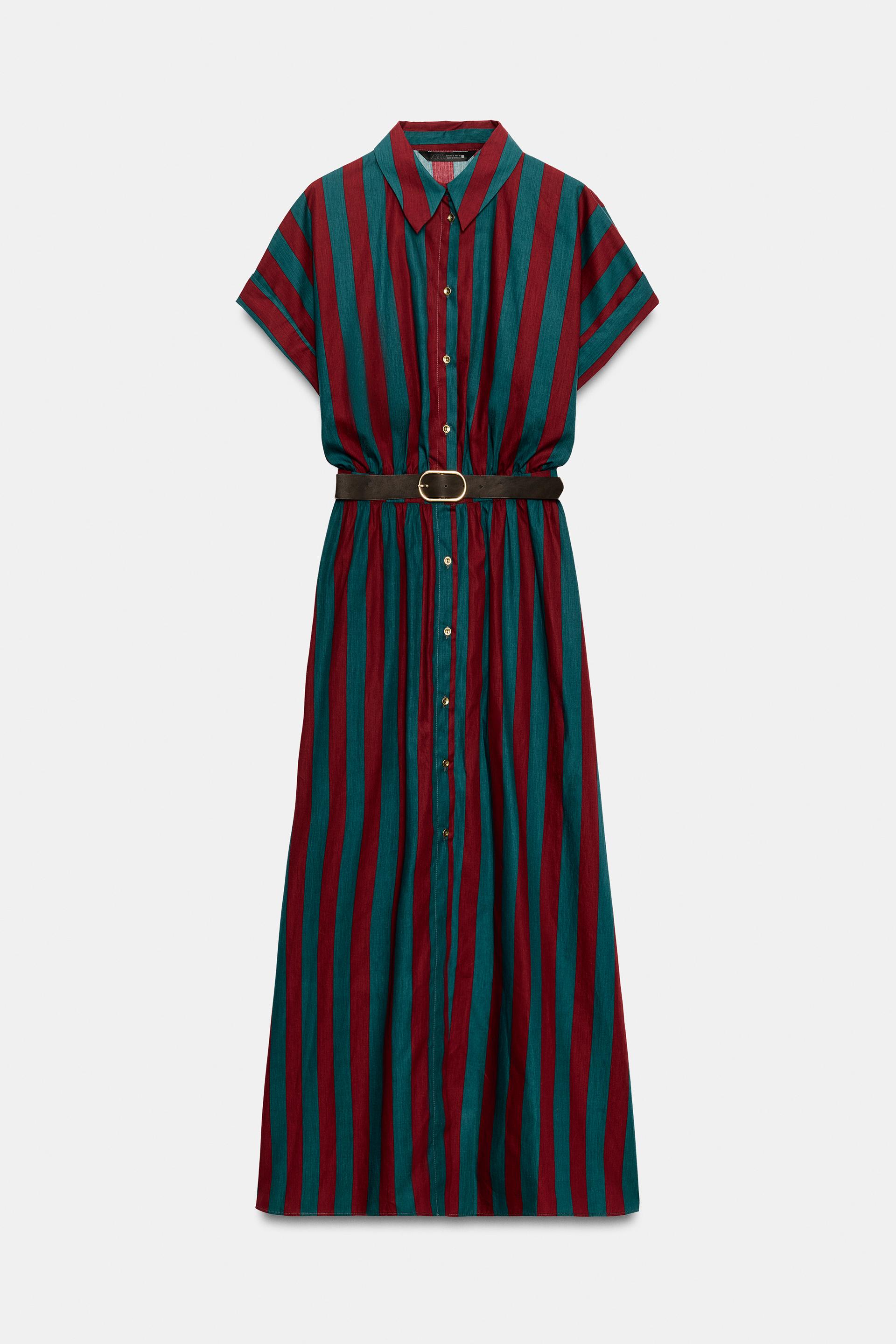 STRIPED MIDI SHIRT DRESS WITH BELT thumbnail 6