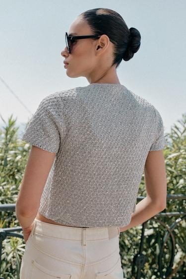 GILET EN MAILLE PAILLETTES ET FIL MÉTALLISÉ - Argent de Zara - Image 4