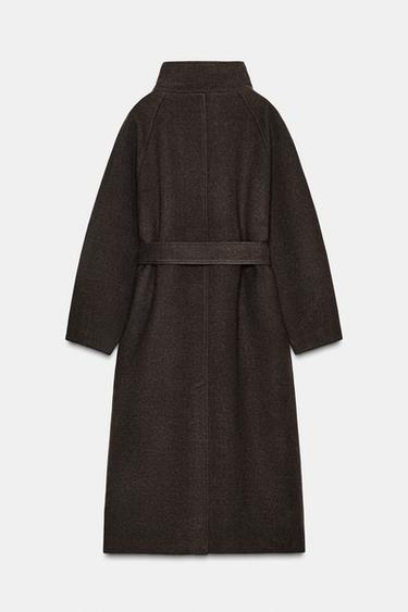 SOFT HIGH-NECK COAT WITH BELT - Brown by Zara