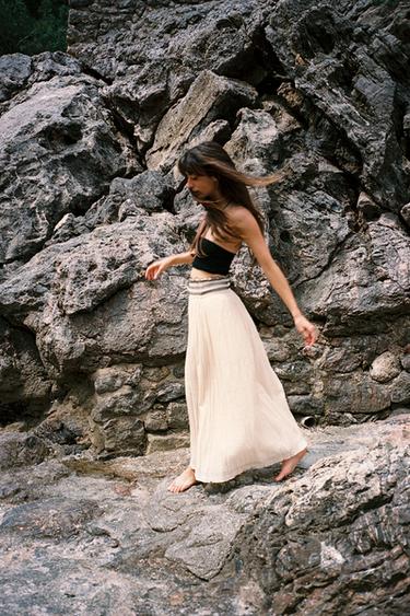 RUSTIC SKIRT WITH CONTRAST WAIST - Beige by Zara - Image 3