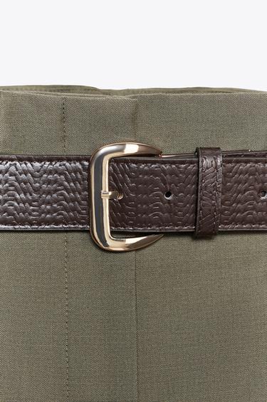 PAPER BAG TROUSERS WITH BELT - Greenish by Zara - Image 7