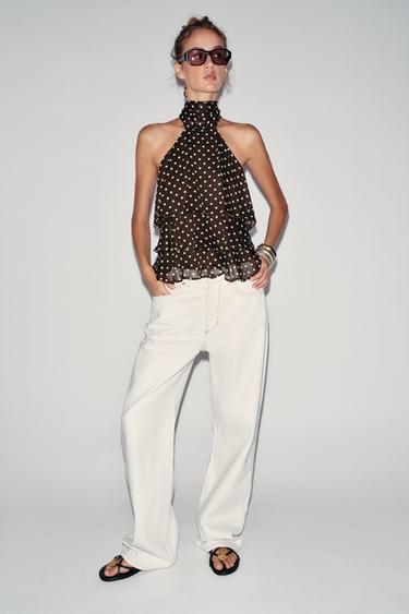 TOP VOLANTES LUNARES - marron/blanco de Zara