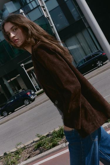 100% LEATHER STRAIGHT BLAZER - Brown de Zara - Image 7