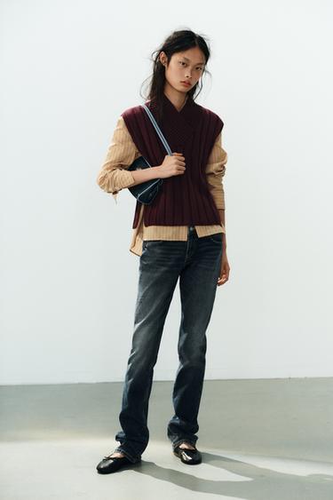 RIB KNIT VEST — Burgundy 2