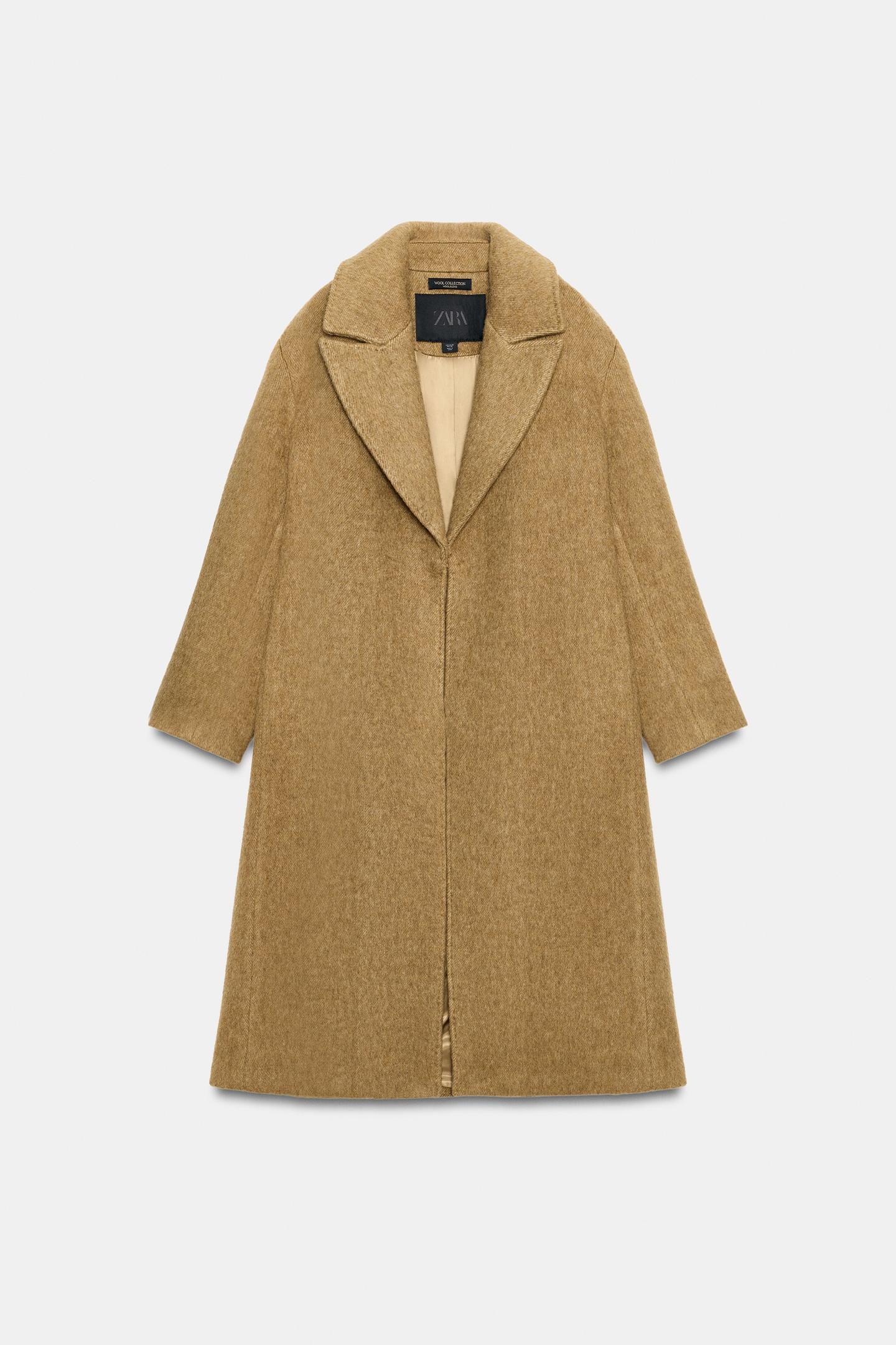 Женское пальто Zara ZW Collection Long Wool Blend, цвет: Горчичный — фото 8