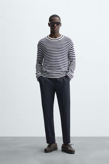 REGULAR FIT LINEN BLEND TROUSERS - Navy blue by Zara