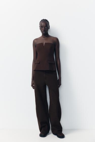 Zara STRAPLESS TOP - Brown - Image 0