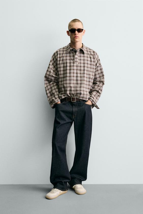 POLO BOXY FIT XADREZ - Marrom / Cru da Zara - Imagem 0