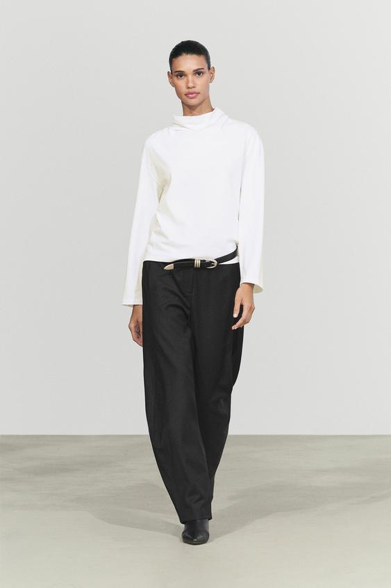 Camiseta cuello drapeado 100% algodón - Blanco roto de Zara - Imagen 0