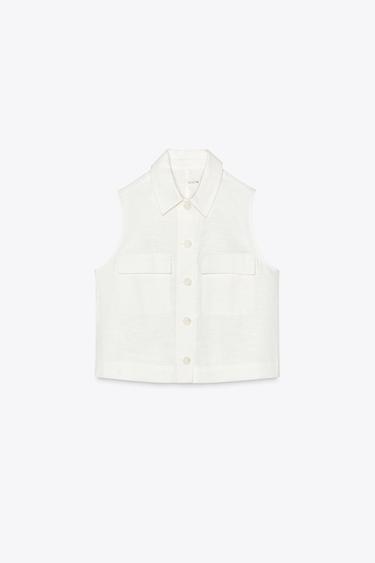 Zara PATCH POCKET VEST - White