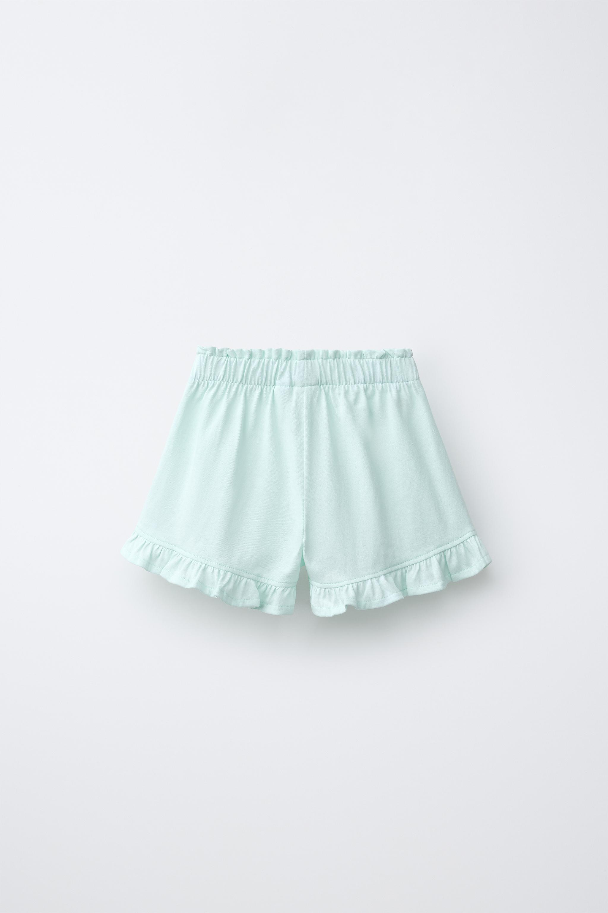 TROPICAL PRINT RUFFLE BERMUDA SHORTS — Sea green (alternate view)