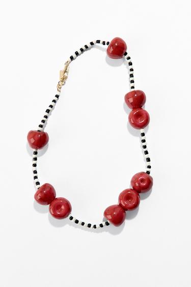 Zara CHERRY BEAD NECKLACE - Red