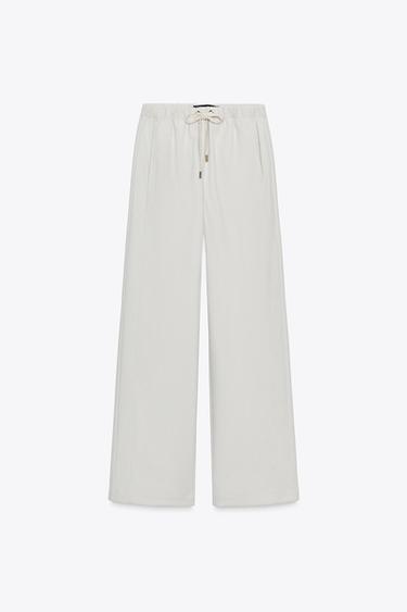 WIDE-LEG TROUSERS WITH ELASTIC WAIST - Ecru by Zara