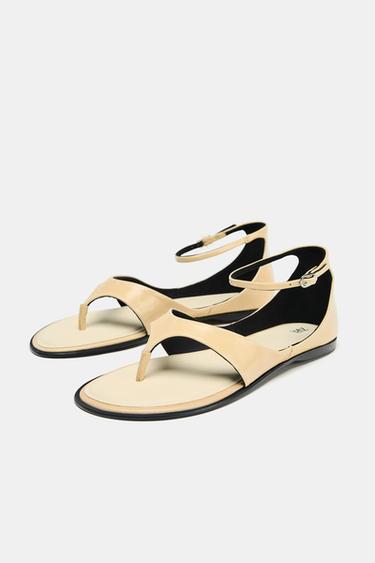 LEATHER TOE POST SANDALS - Ecru White by Zara - Image 2