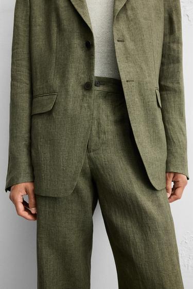 PANTALON DE COSTUME 100 % LIN - Kaki foncé de Zara - Image 4