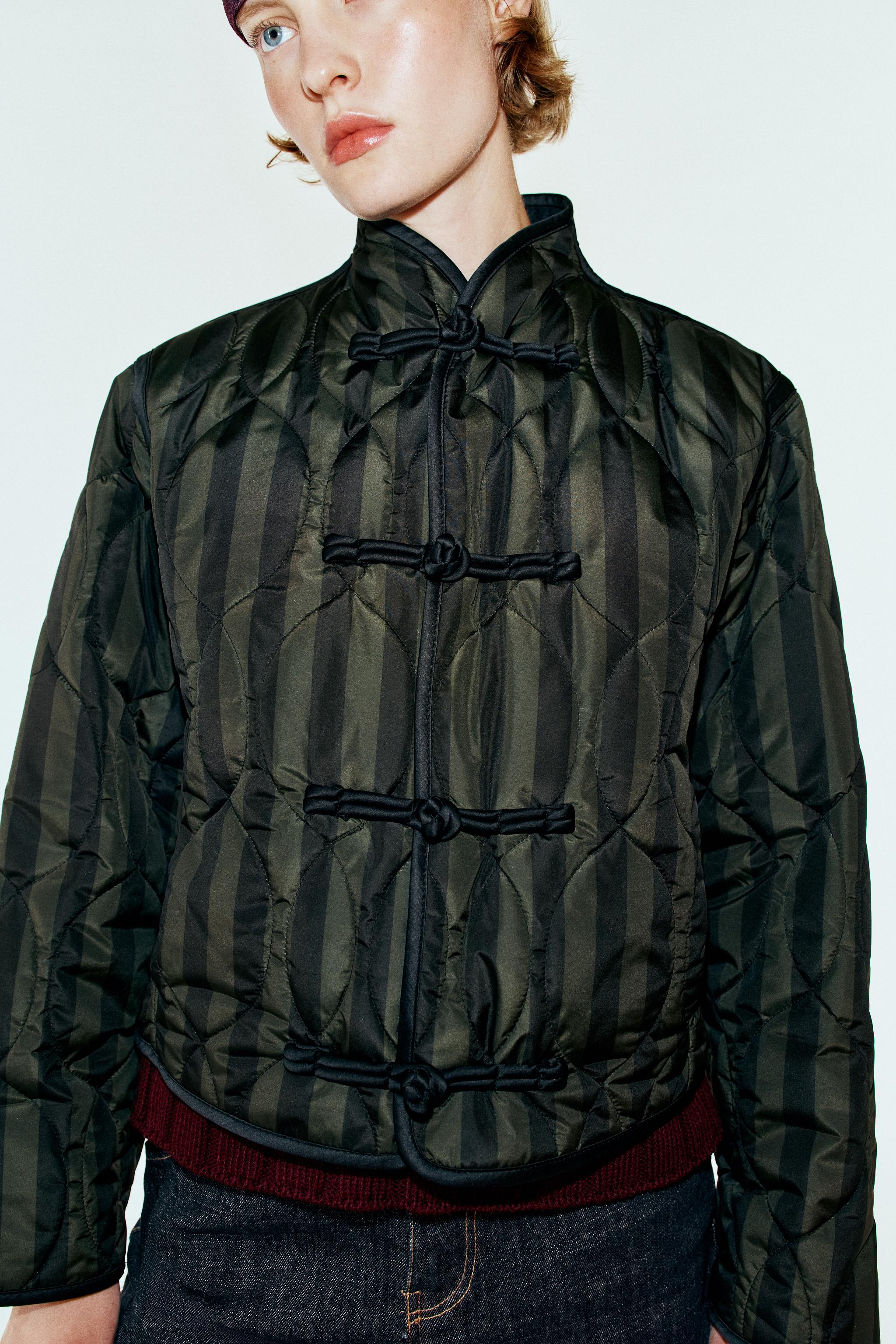 STRIPED QUILTED JACKET WITH FROG FASTENINGS