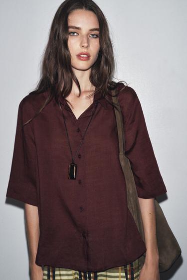 Zara RAMIE SHIRT ZW COLLECTION - Wine