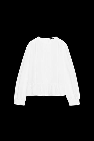 Zara LACE TRIM PEPLUM BLOUSE - Oyster-white - Image 0