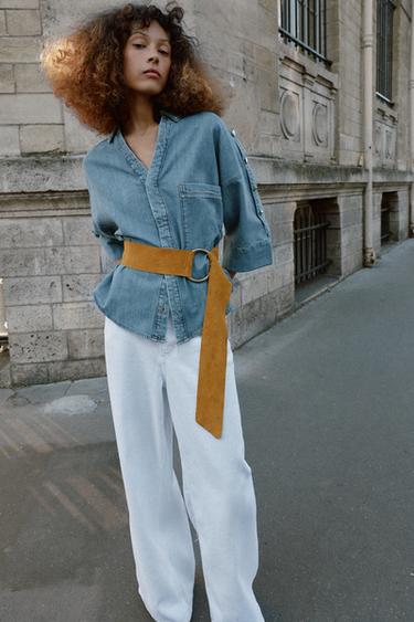 Zara 100% SUEDE LEATHER BELT WITH CIRCULAR BUCKLE - Mustard
