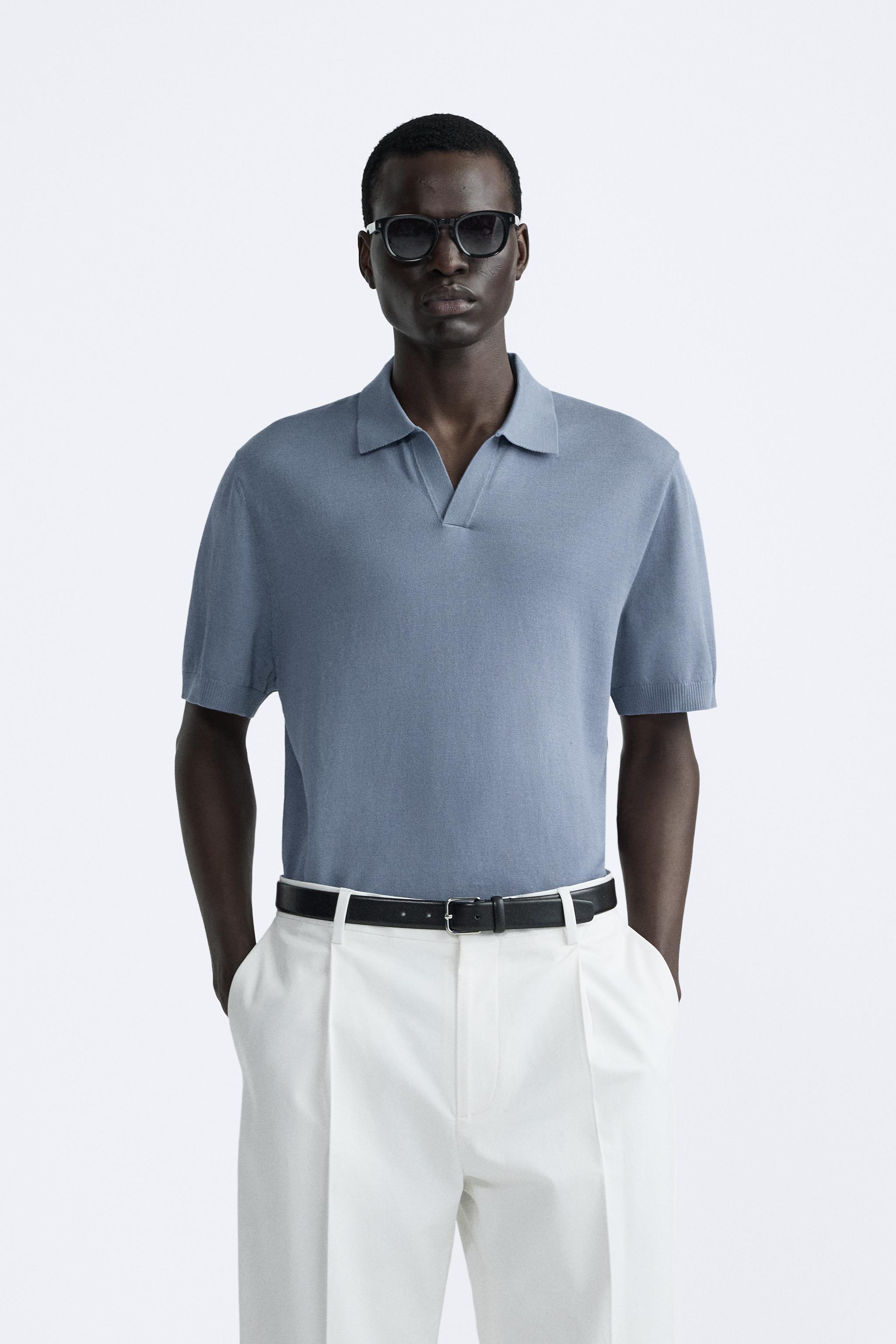 TEXTURED KNIT POLO SHIRT - Blue | ZARA Spain