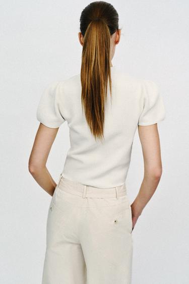 PUFF SLEEVE KNIT TOP - White by Zara - Image 3
