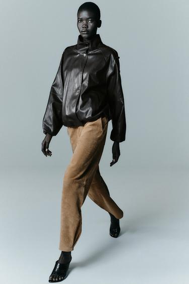 PANTALÓN 100% PIEL ANTE - Tostado de Zara