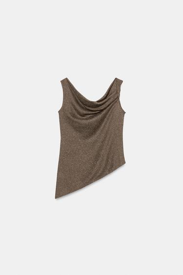 TOP RUSTIQUE ASYMÉTRIQUE - Marron de Zara - Image 4