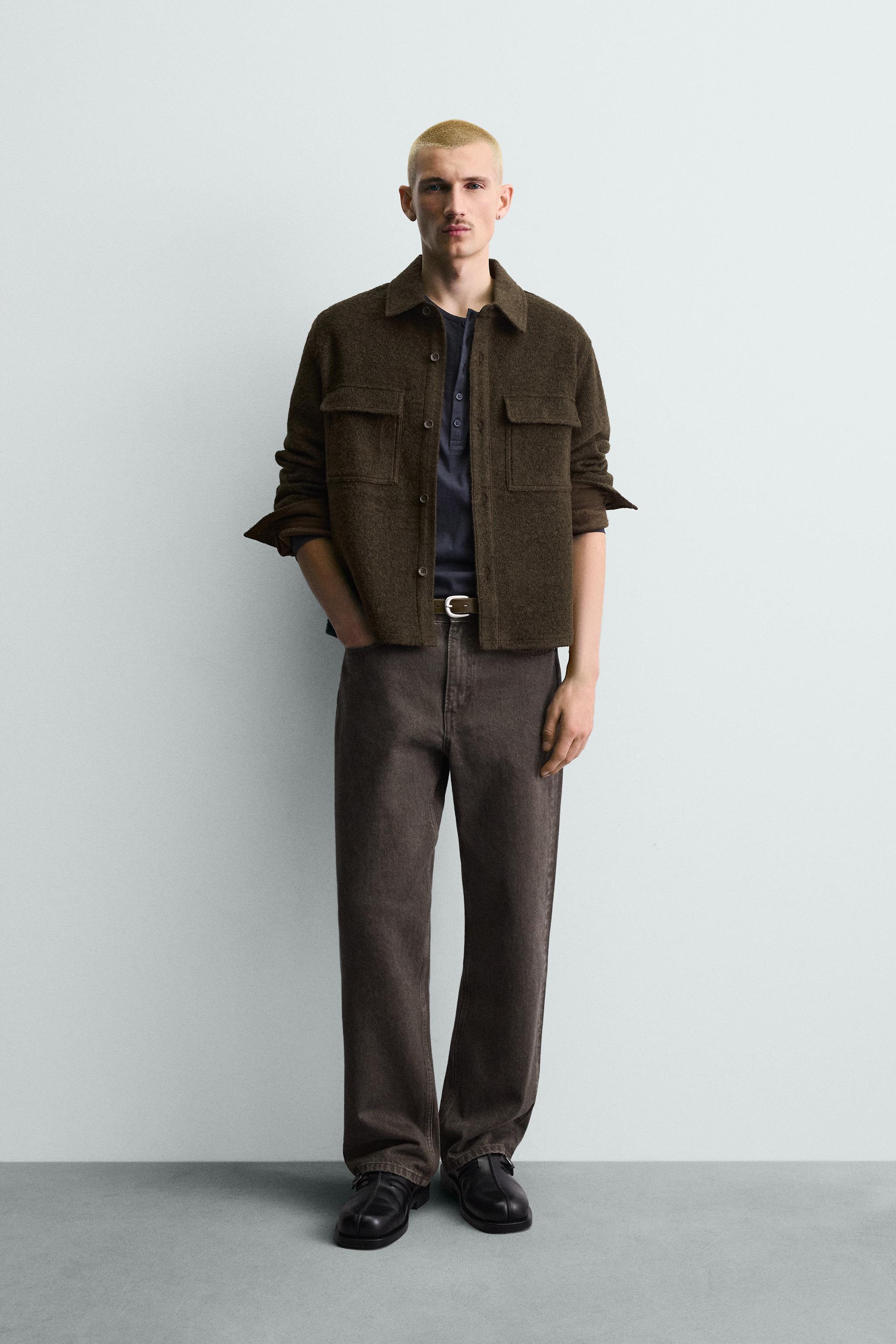 ウール混テクスチャーシャツジャケット - ダークオリーブ | ZARA Japan