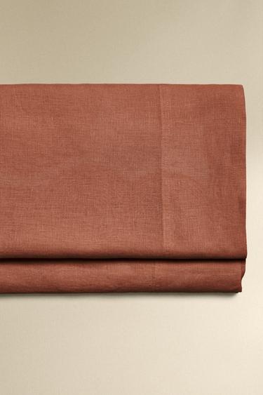 WASHED LINEN FLAT SHEET (140 GXM²) - Brick by Zara