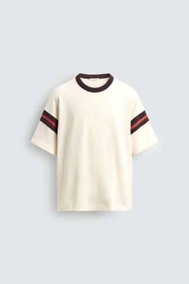 RIBBED T-SHIRT WITH STRIPES - Ecru by Zara