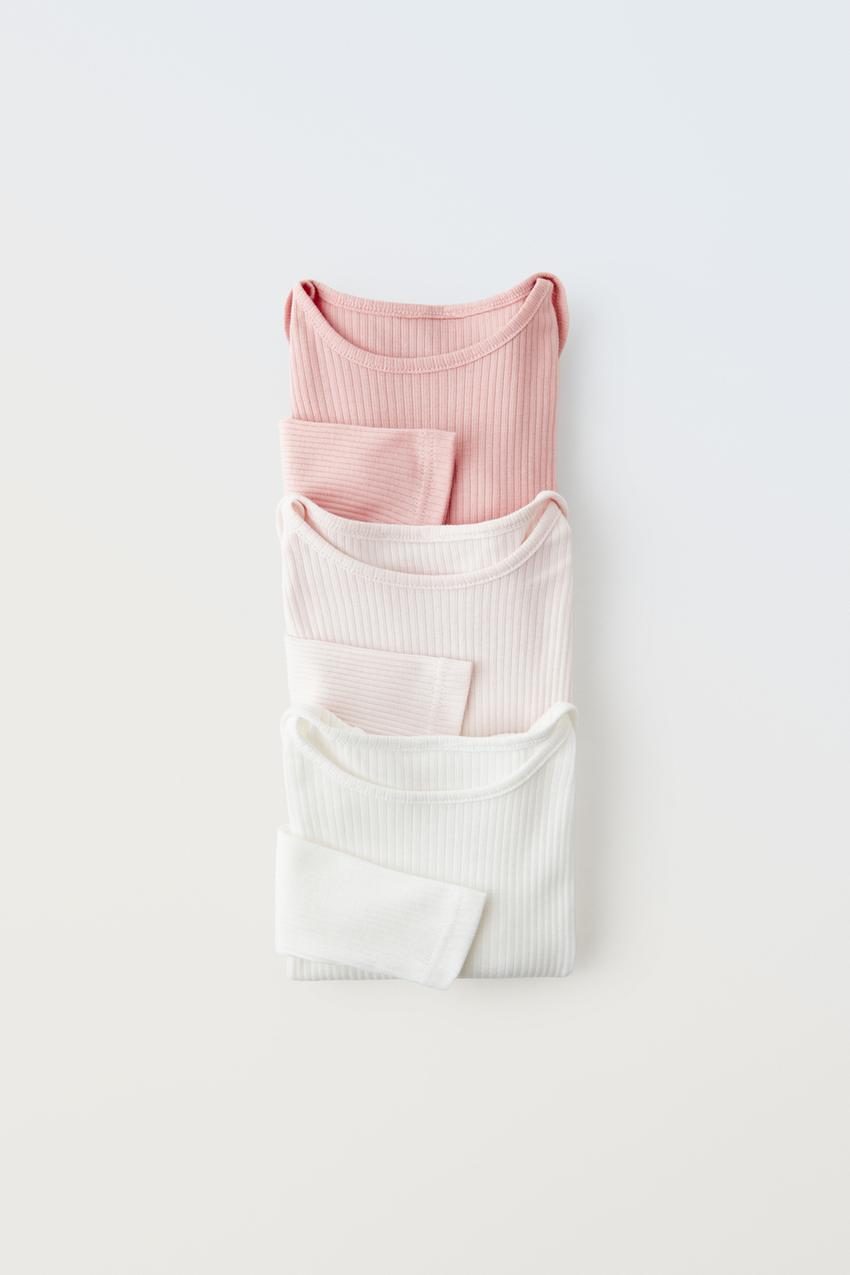 THREE-PACK OF MODAL BLEND RIBBED BODYSUITS - Pinks