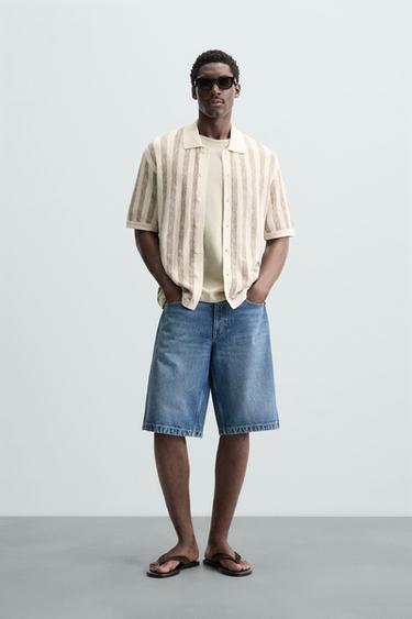 VERTICAL STRIPE KNIT SHIRT - camel by Zara - Image 0