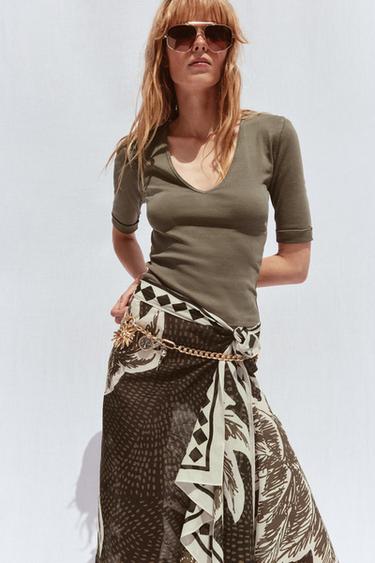 CAMISETA ALGODÓN LAVADA - Visón oscuro de Zara