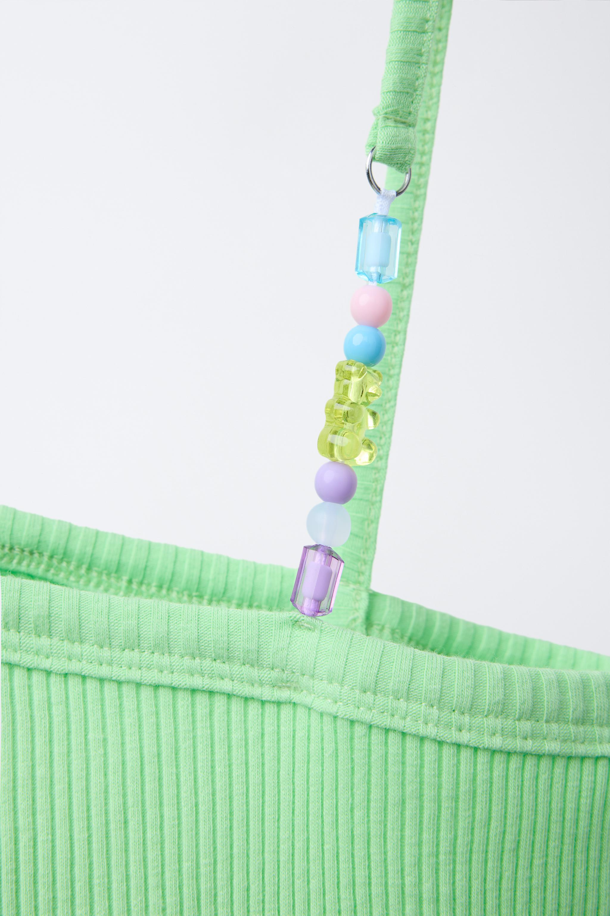 ヒカリ様 BEADED ASYMMETRIC RIB TOP - Green | ZARA United States