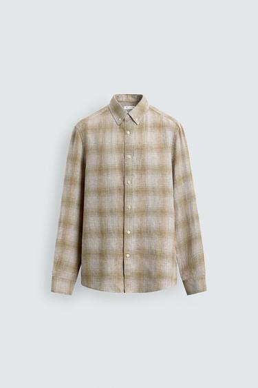 CHEMISE À CARREAUX EN LIN - écru/jaune de Zara - Image 6