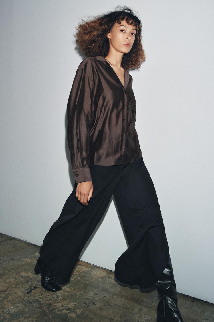 CAMICIA CON TASCA RICAMATA ZW COLLECTION Marrone ZARA Italia