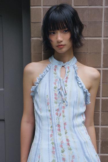 Zara 花卉印花削肩迷你連身裙 - 多色