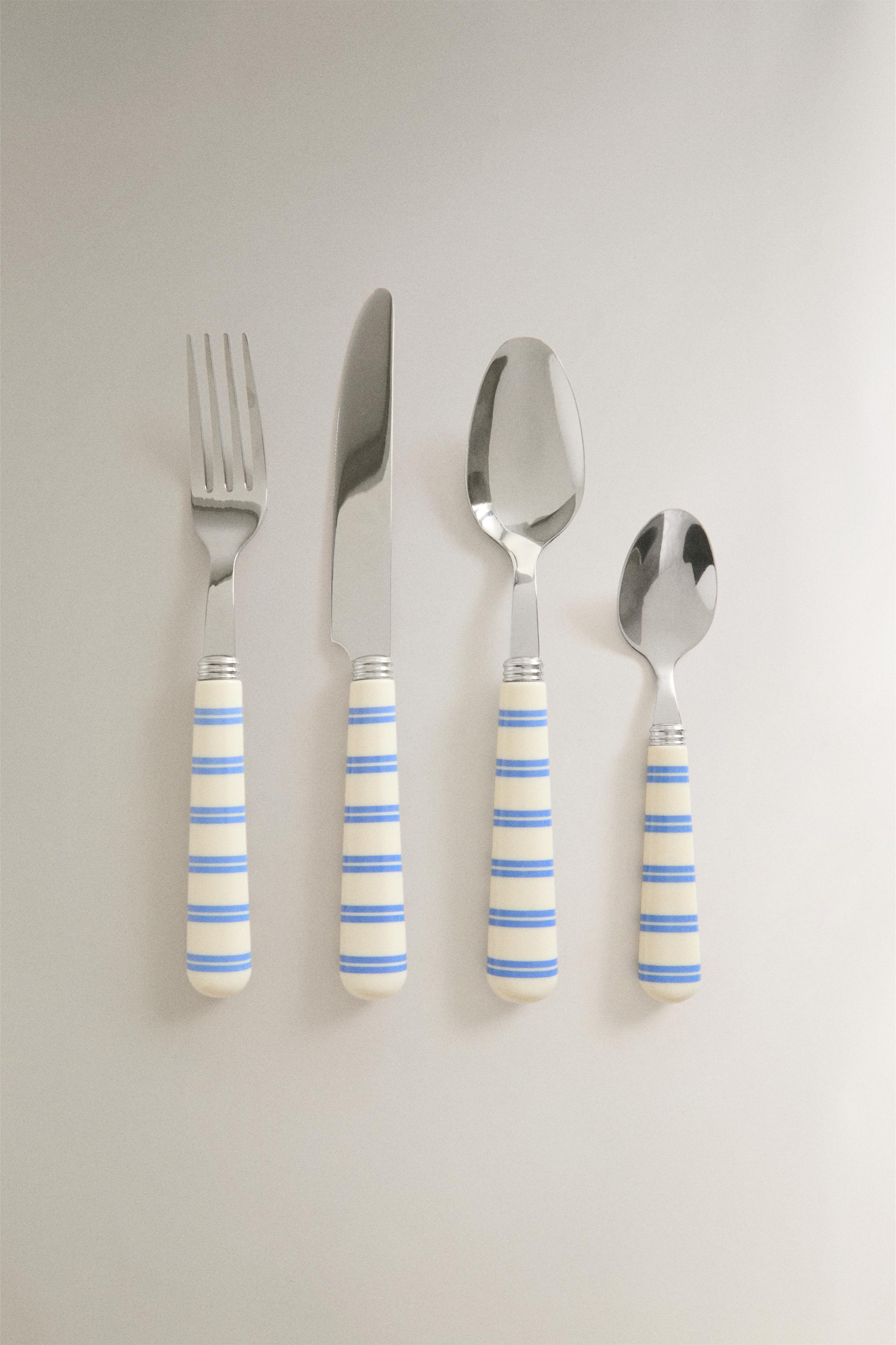 ENSEMBLE COUVERTS MANCHE RAYÉ (LOT DE 4)