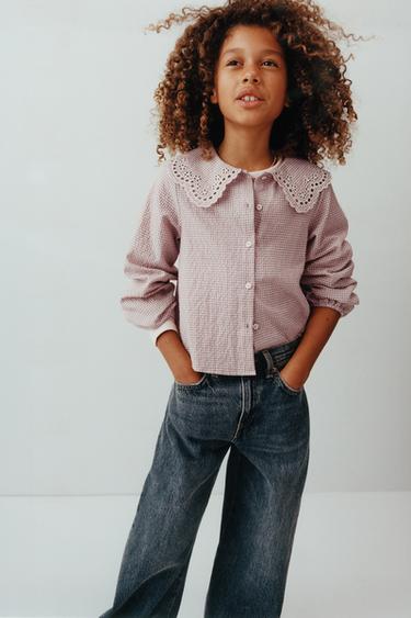 CHEMISE À COL CLAUDINE BRODÉE - Rose clair de Zara - Image 4