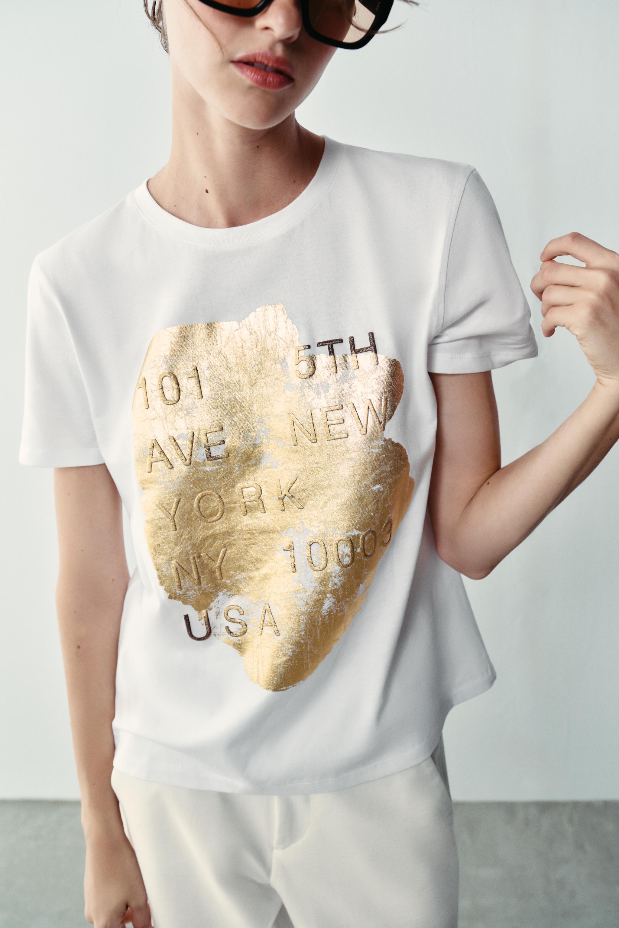 Женские футболки Zara SHORT SLEEVE METALLIC T-SHIRT — фото 6